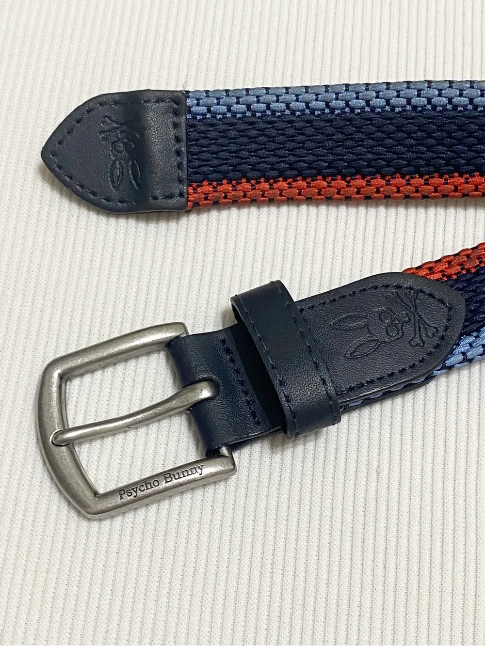 Psycho Bunny Tri-Color Red Blue Woven Stretch Men's Belt